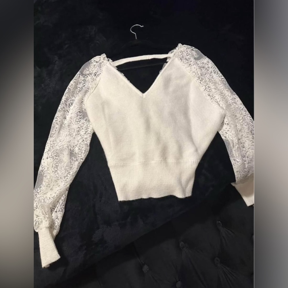 2/$50 White Lace Crop Sweater